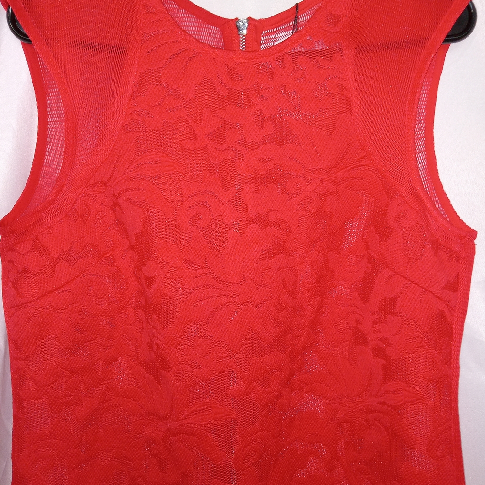 Red Bodycon Mini Dress Mesh Textured Mob Wife Date Night Party Dress M - Picture 3 of 14